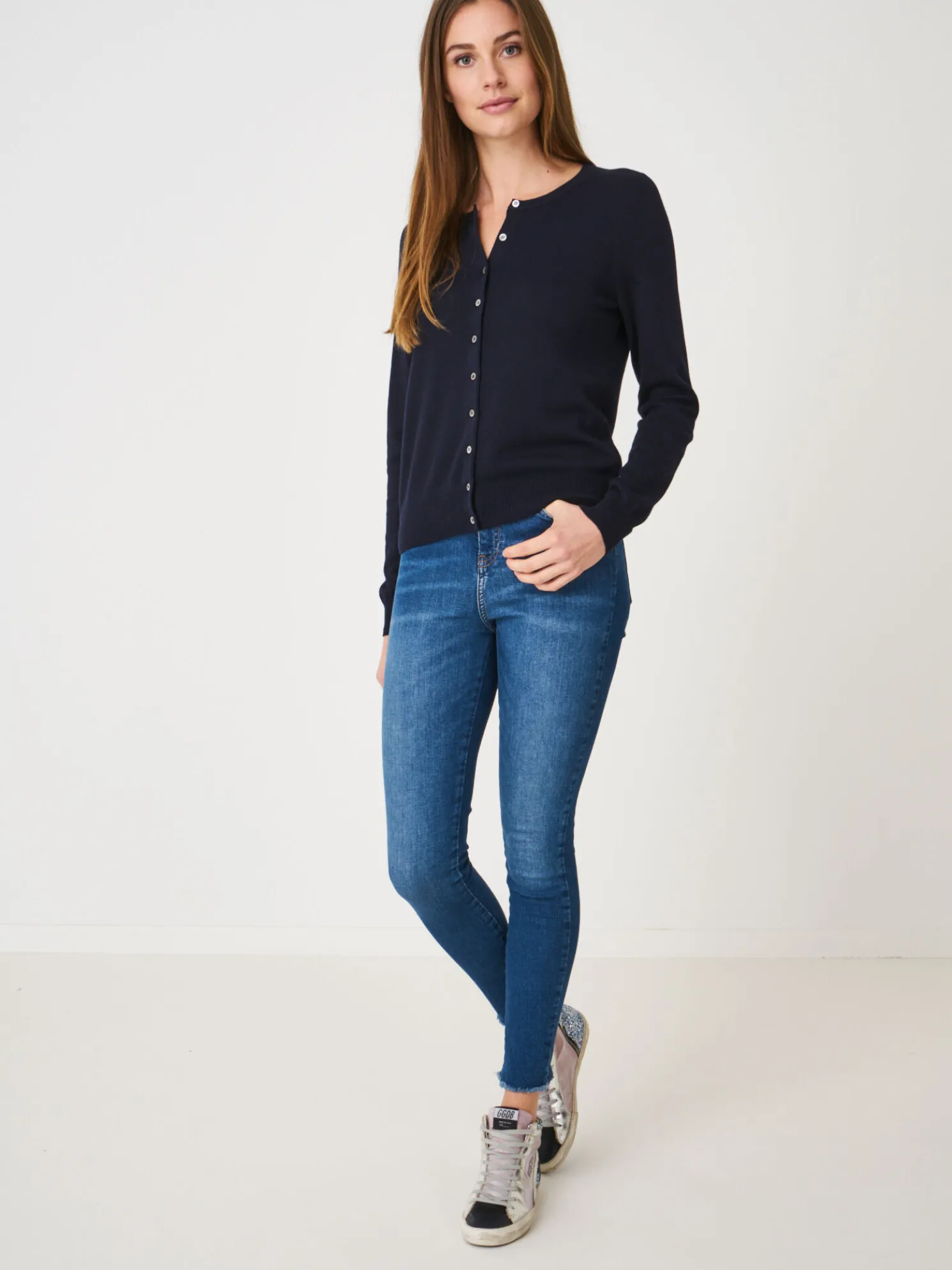 Basic Fijn Gebreid Cardigan In Katoenmix