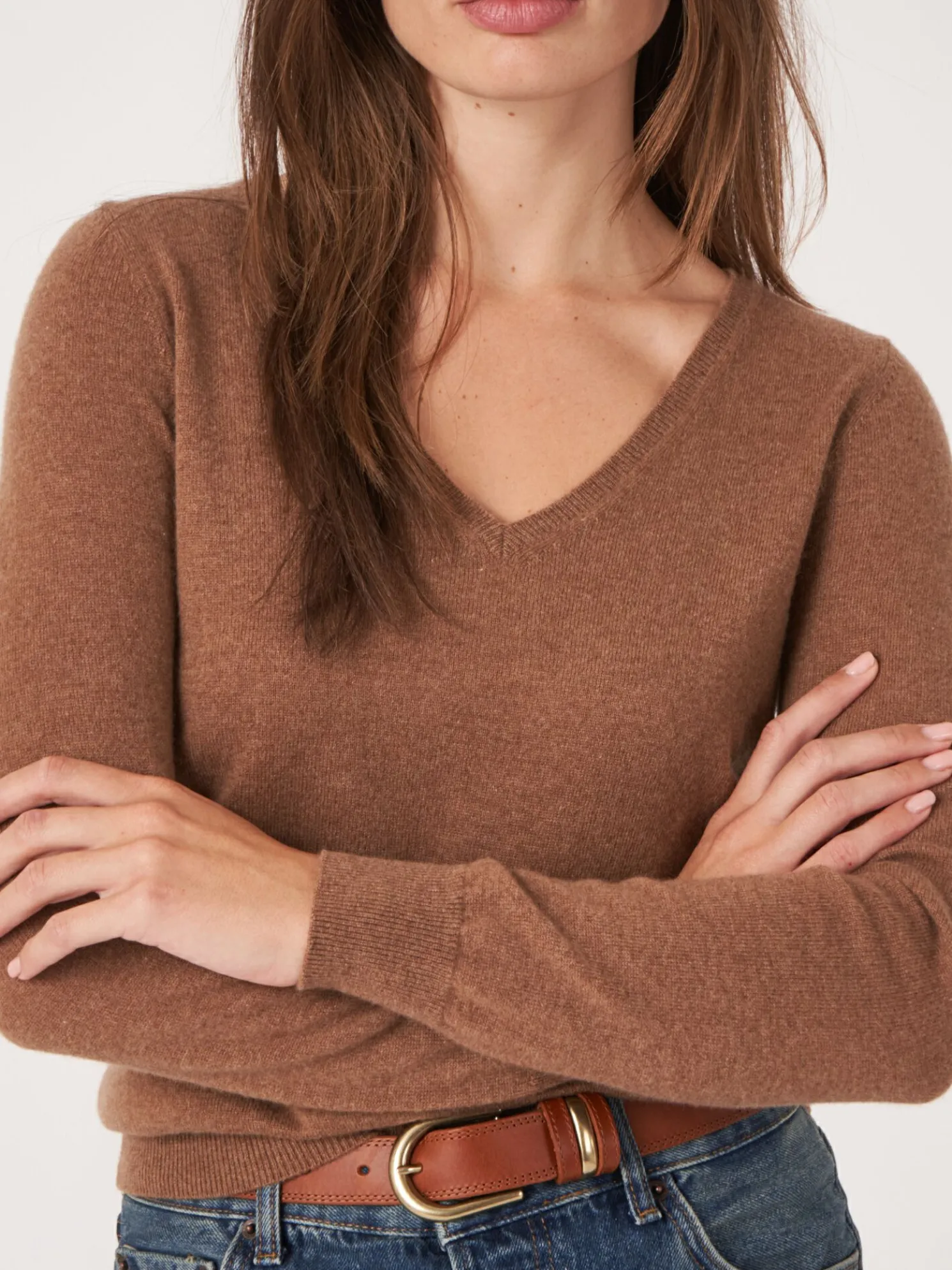 Basic Organisch Cashmere V-Hals Trui