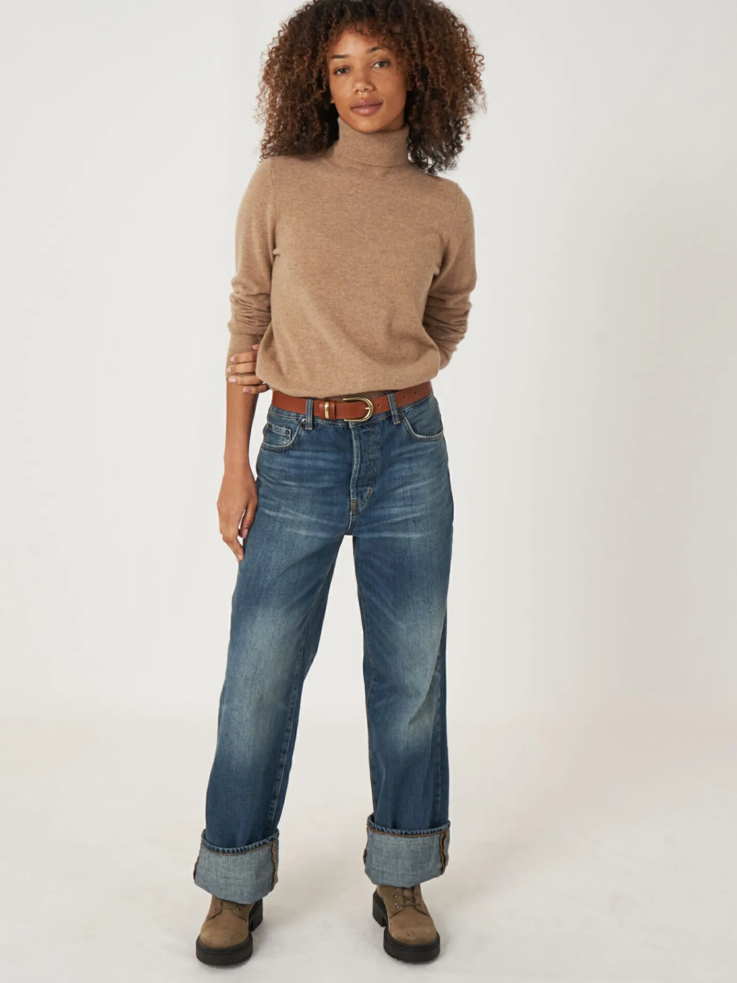 Basic Organisch Cashmere Trui Met Rolkraag