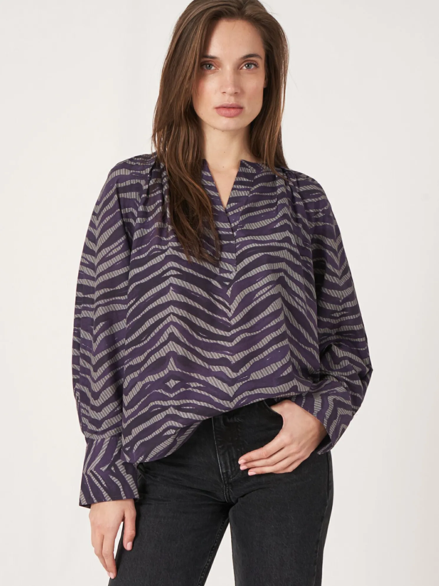Blouse Met Zebraprint Van Katoen-Zijde-Mix
