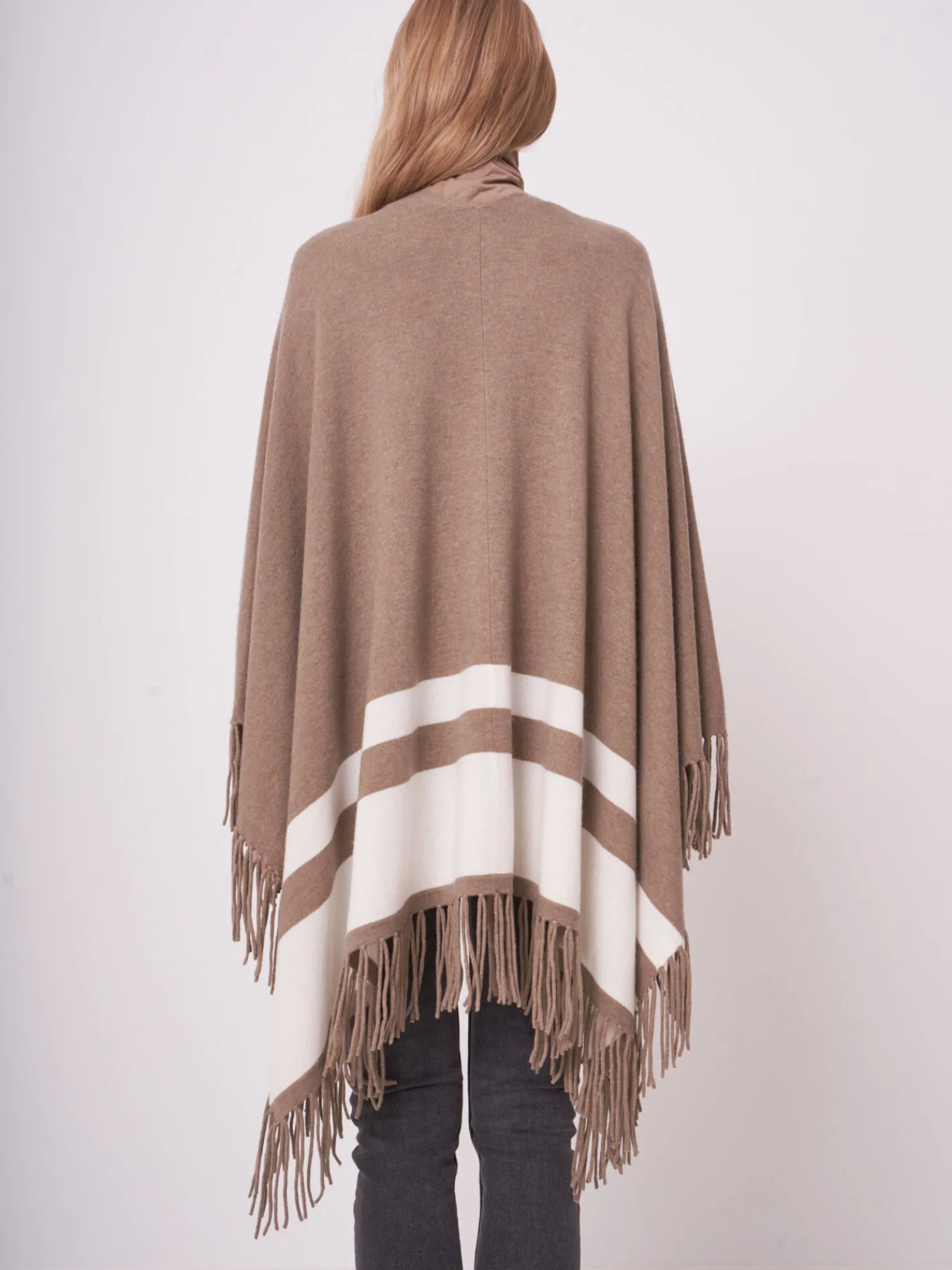 Cape Met Strepen En Franje Van Cashmere Melange