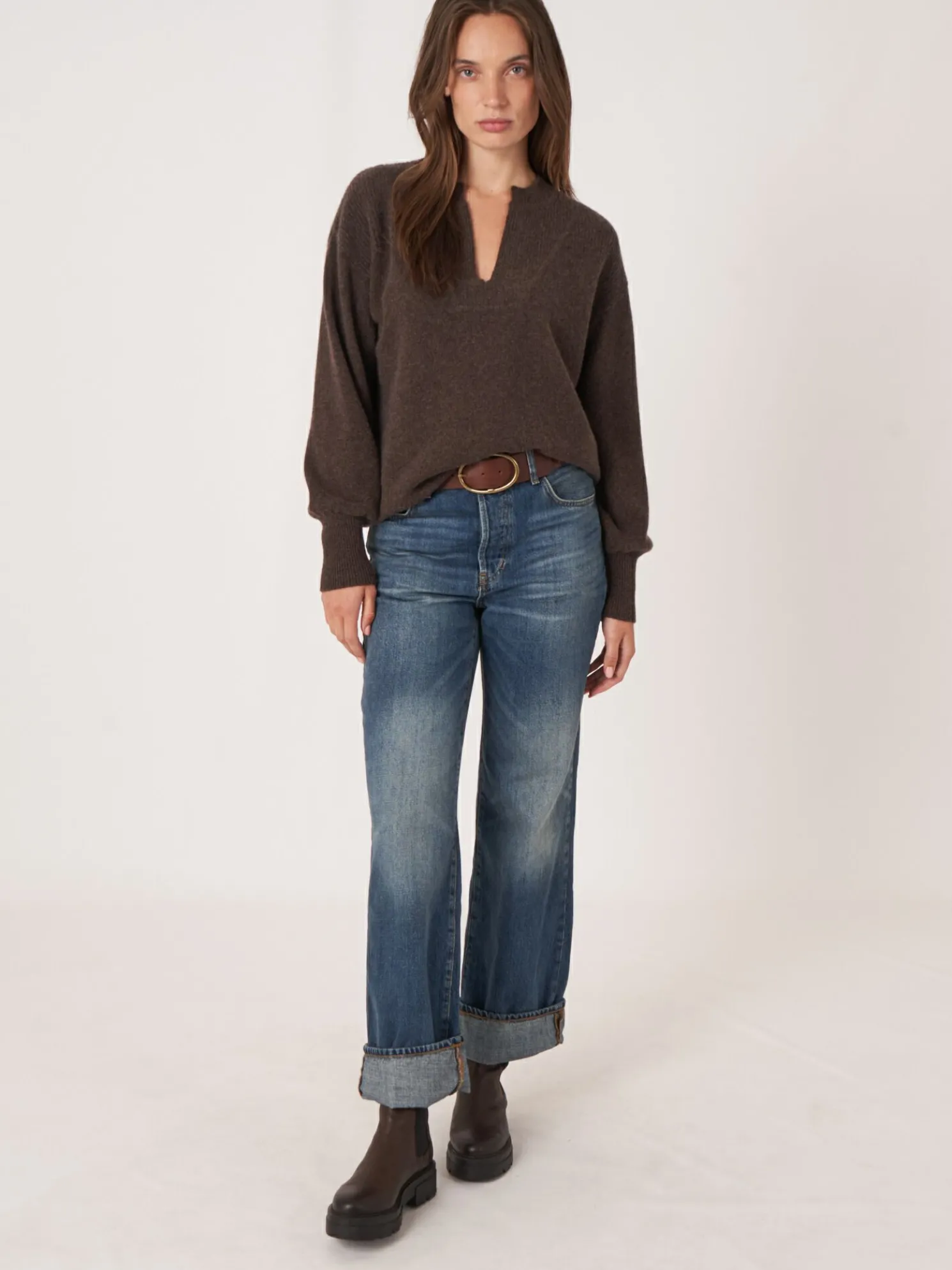 Cashmere Trui Met Kraag Met Split En Rib Detail