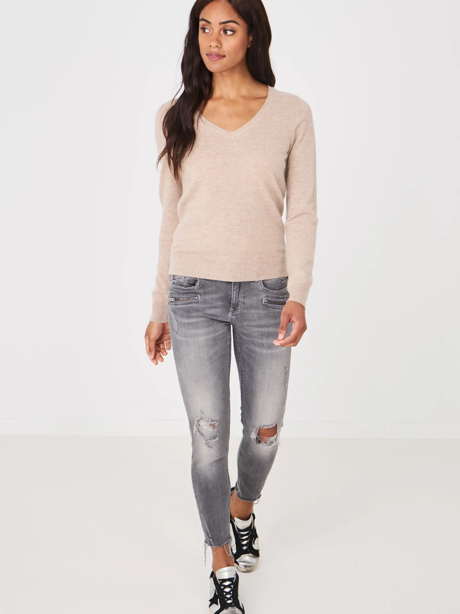 Cashmere Trui Met V-Hals Van Organisch Cashmere