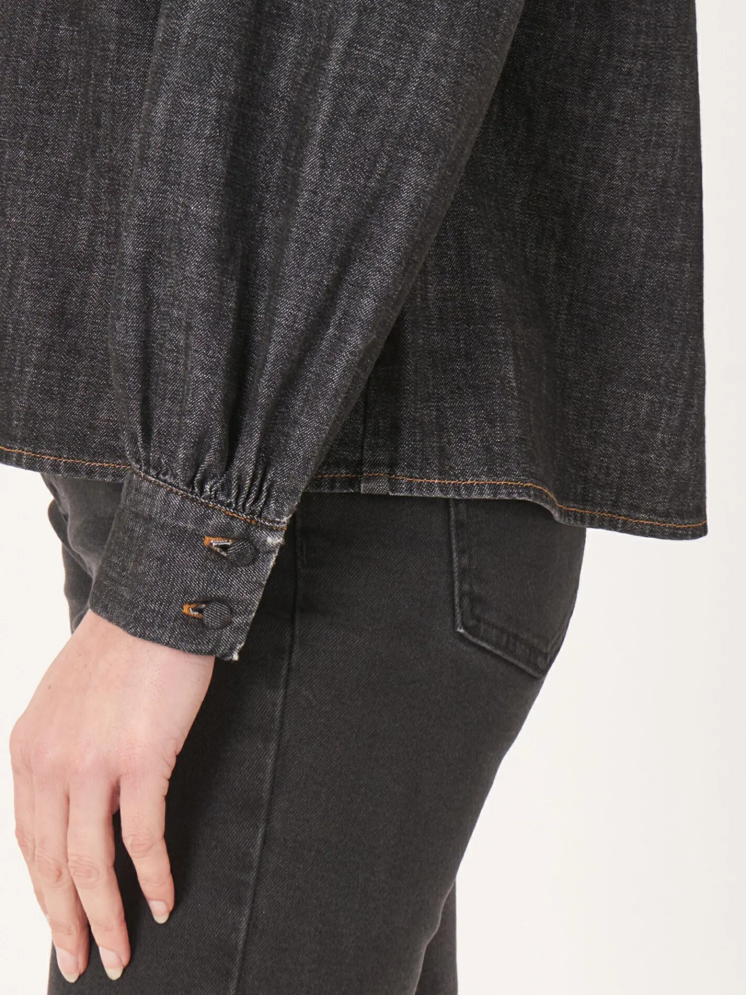 Denim Blouse Met Ruche