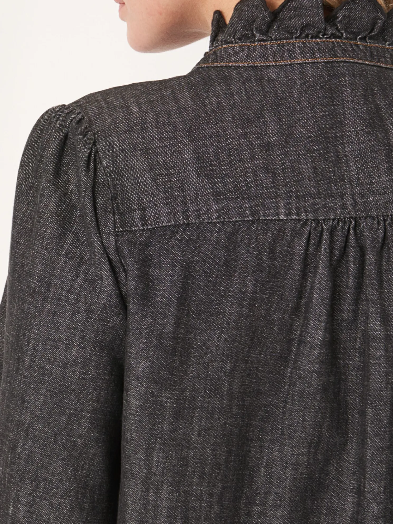 Denim Blouse Met Ruche