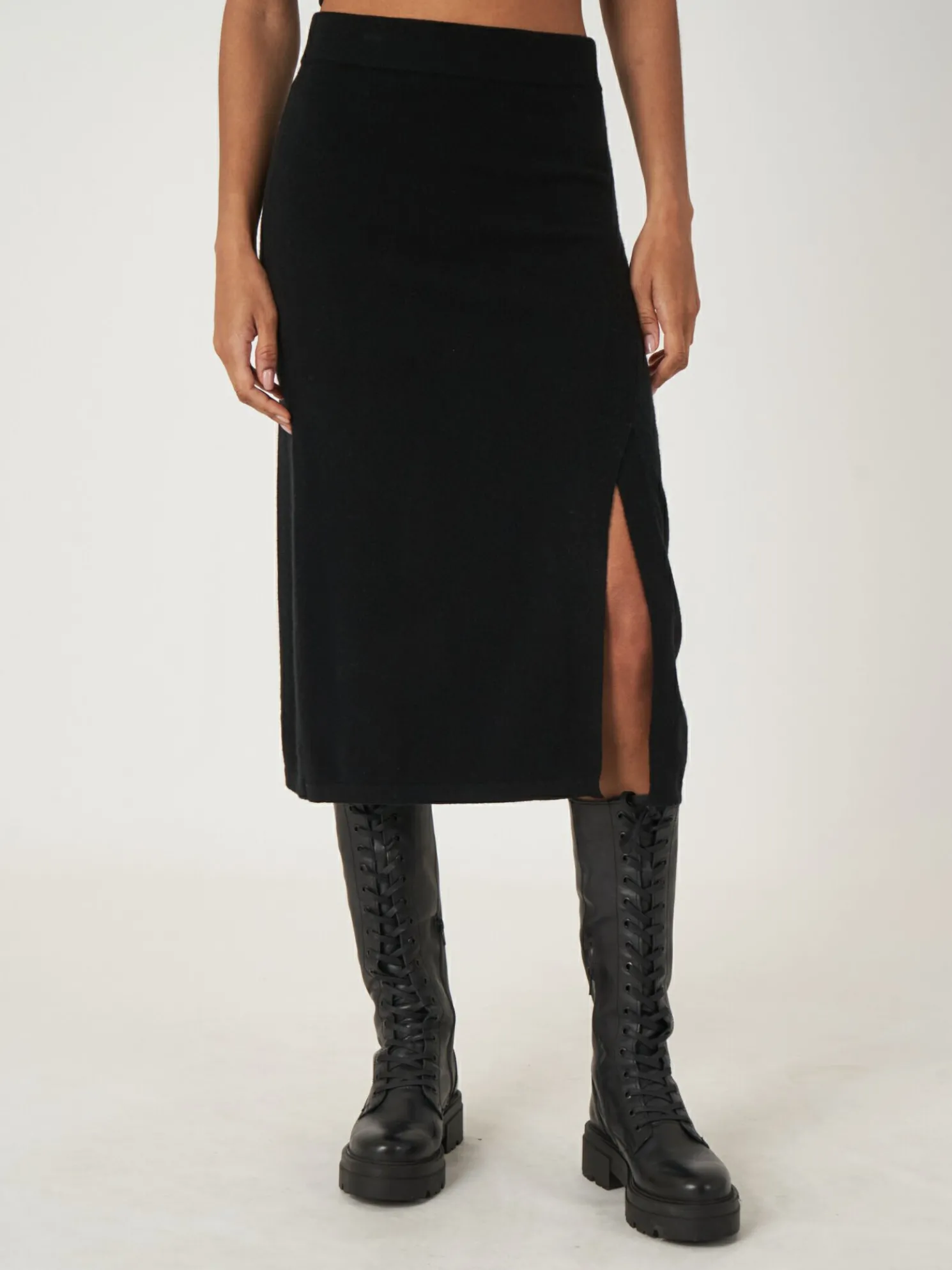 Fijn Gebreide Cashmere Rok Met Split