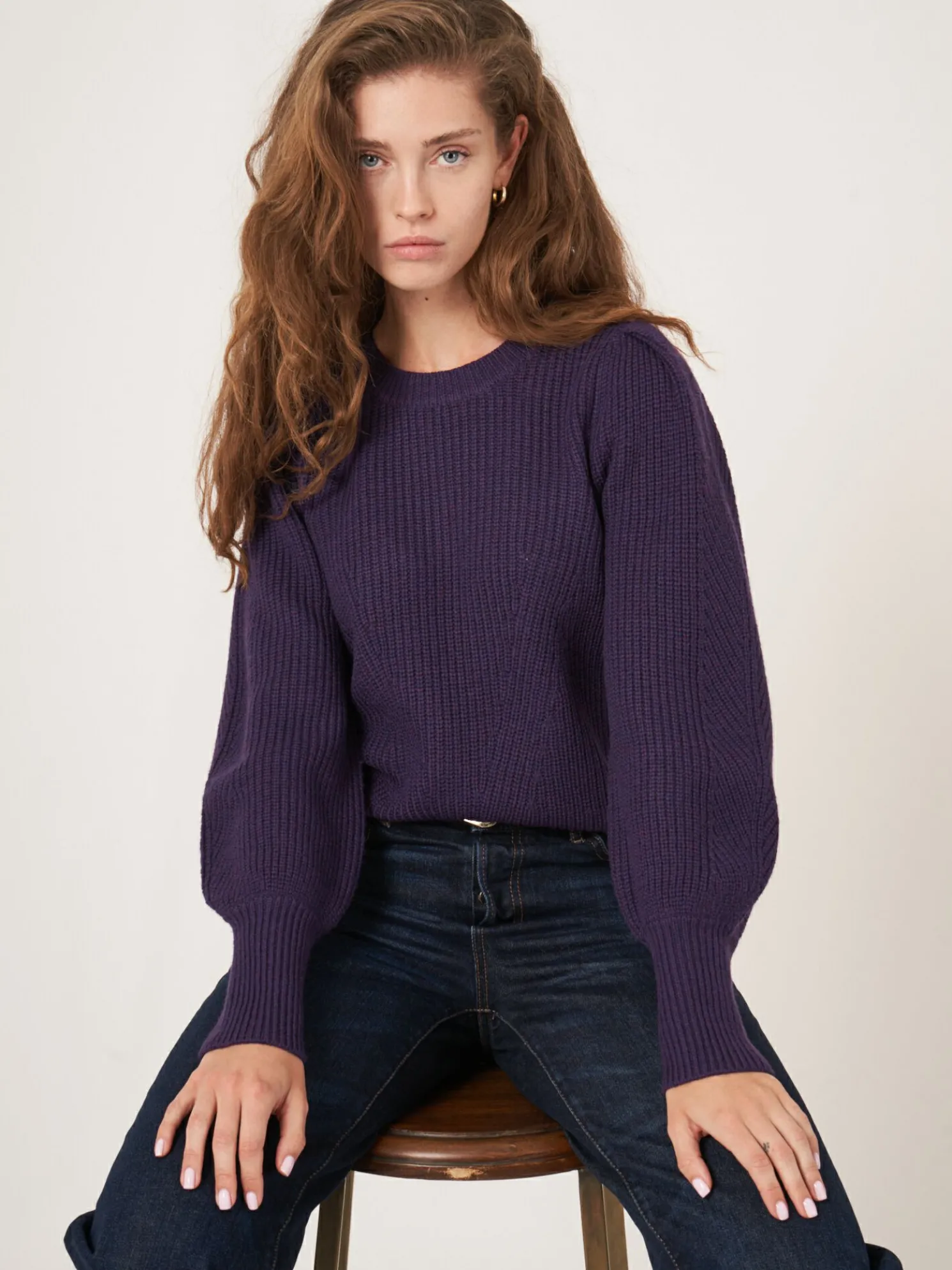 Geribde Trui Van Merinowol Met Schouderdetail