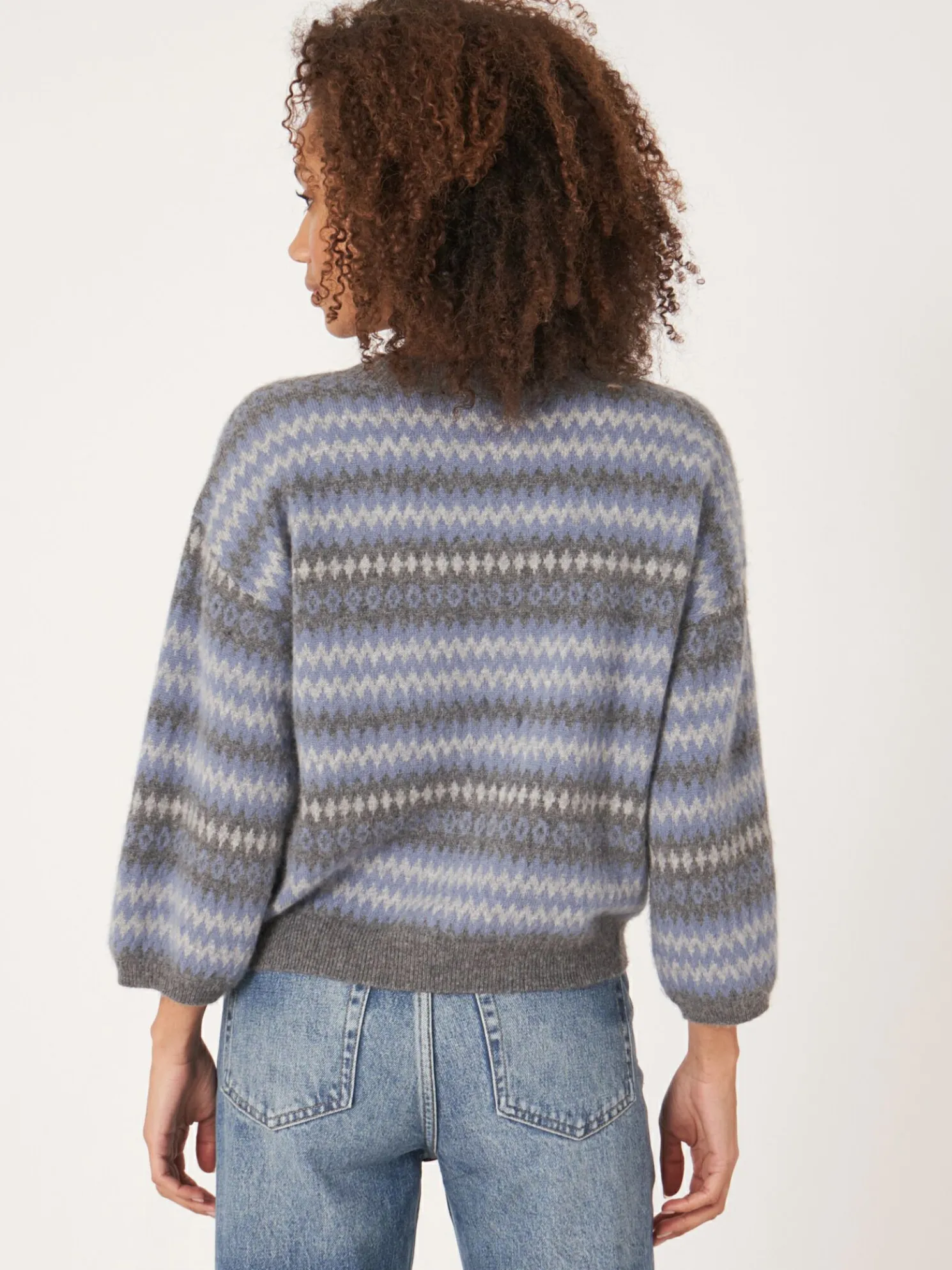 Intarsia Trui Met Strepen En 3/4 Mouwen