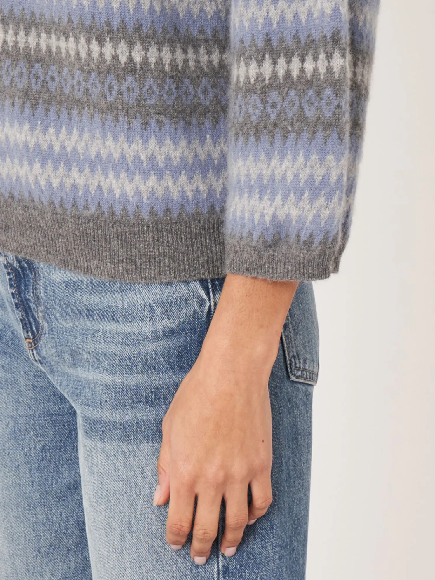 Intarsia Trui Met Strepen En 3/4 Mouwen