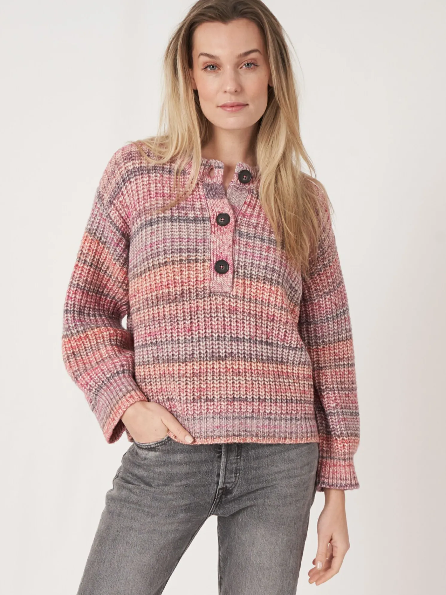 Space Dye Trui Met Halve Knooplijst