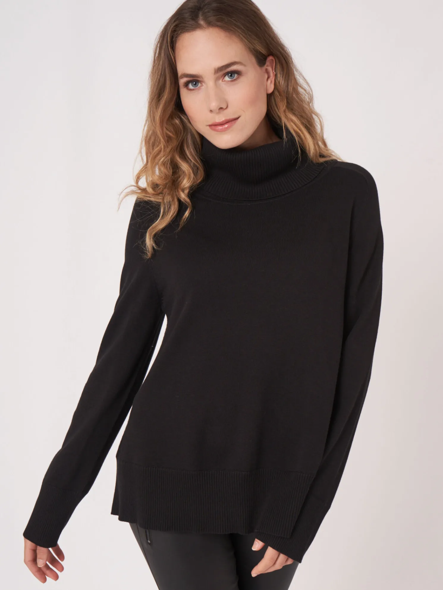 Trui Van Katoenmix Met Brede Geribde Rolkraag