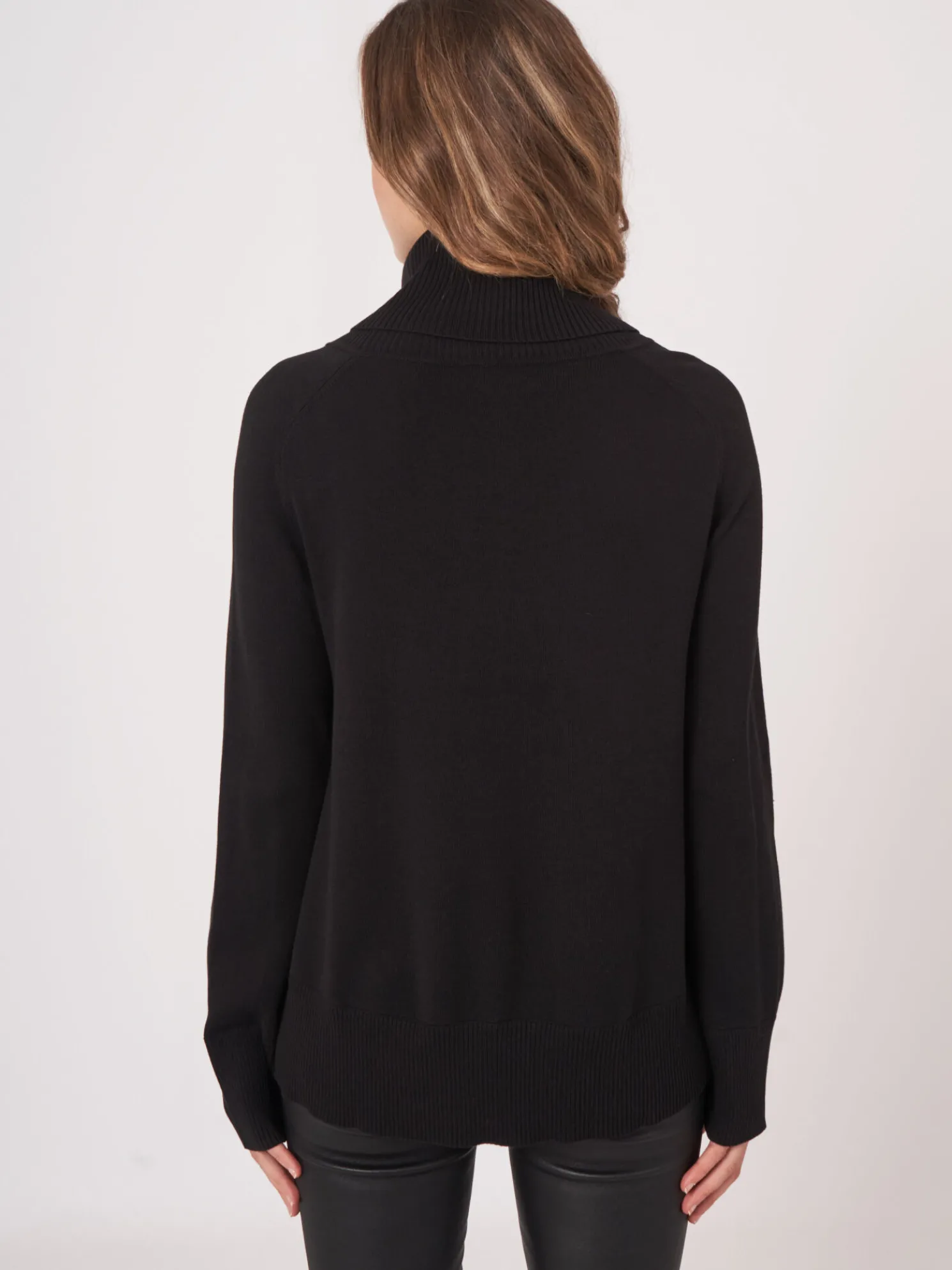 Trui Van Katoenmix Met Brede Geribde Rolkraag